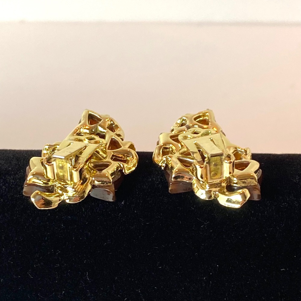 Vintage‎ Thermoset Lucite Moonglow Brown Leaf Cluster Clip On Earrings Retro MCM - Picture 5 of 5
